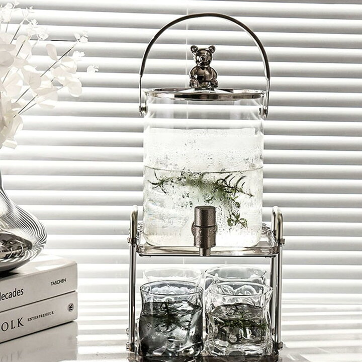 MiaoJunドリンクサーバー ガラス 蛇口付き 保冷 大容量 1.5L/2.5L/4L/5L/7.5L/10L 冷水筒 ステンレス FiveLn ドリンクサーバー  ガラス 3L/5L/7.5L /10L /15L 冷水筒 ドリンクピッチャー 蛇口付き 大容量 プラ ピッチャー お酒 ドリンクサーバー ガラス 大容量 1.5L/2.5L/4L/5L/7.5L/10L 冷水筒 ステンレス製の蛇口付き 飲料ポットガラス