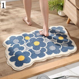 フラワー柄 キッチン かわいい マイクロファイバー 吸水 玄関マット ドアマット 抗菌 防臭 丸洗い 浴室 洗面所 おしゃれ 40x60cm バスマット シャギー すべり止め トイレマット 足ふきマット ふわふわ 速乾 洗える 可愛い ポリエステル