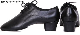 メンズダンスシューズ 小さいサイズ 21.5cm レザー 社交ダンスシューズ レースアップ 本革 無地 ヒール4.5cm 通気性 疲れにくい 軽量 男女兼用 パーティ 各種ダンス コンサート 黒