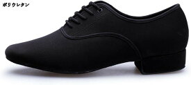 社交ダンスシューズ 24-27.5cm レディース メンズ マット生地 レースアップ ヒール2.5cm フルソール 通気性良い 履きやすい やわらかい ブラック