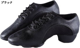 社交ダンスシューズ 27.5cm レザー メッシュ キッズ 本革 ゴム底 メンズ 紐 太ヒール パッチワーク モダン オシャレ スーパークッション 踊りやすい 上級者 舞台 ラテン ブラック