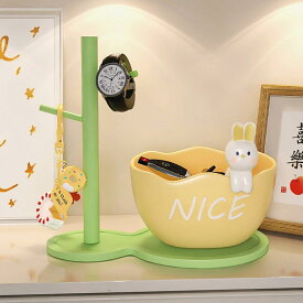 かわいいウサギの置物 小物収納 玄関収納 キー収納 腕時計収納 多機能 おしゃれ インテリア 雑貨 プレゼント リビング 卓上 樹脂製 イエロー ピンク
