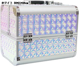 コスメボックス メイクケース 2段トレイ 化粧収納 ネイルグッズ 化粧品収納 旅行用 ホワイト 30*21*26cm