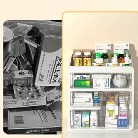 救急箱 くすりボックス 引き出し式 多段 防水防塵 透明 多機能 軽量 収納ケース プラスチック ツールボックス 道具箱 薬入れ 防災グッズ 家庭用 車載