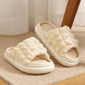 スリッパ レディース メンズ 前開き 男女兼用 ルームシューズ 亜麻 リネン 室内履き 通気性 厚底 クッション ソフト サイレント 柔らかい 自宅 来客用 通年適用 涼しい 軽い