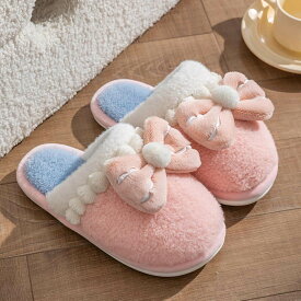 スリッパ ボア レディース メンズ カップル バイカラー モフモフ 室内履き 春秋冬 サイレント あたたかい 滑りにくい ルームシューズ