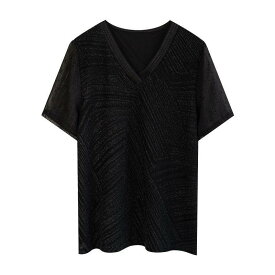 レディース Tシャツ Vネック 半袖 トップス ゆったり 体型カバー 大きいサイズ 黒 ブラック 無地 シンプル おしゃれ 可愛い 代 代 代 オフィス カジュアル デート お出かけ 旅