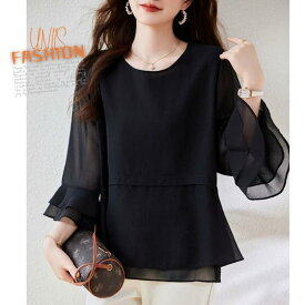 レディース ブラウス 七分袖 フレア袖 パフスリーブ ゆったり 体型カバー 大きいサイズ 可愛い 韓国風 きれいめ 上品 大人 おしゃれ 代 代 代 オフィス 通勤 OL デート お出かけ 女子会 二次会 パーティー 普段着 楽ちん 着痩せ フェミニン