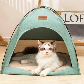 ペットテント ペットベッド 犬猫 小型犬用 テント型クッション 窓付き 通気性 夏用 滑り止め付き 室内用 簡単お手入れ 四季対応 キャットハウス 犬用ベッド