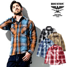 HOUSTON / ヒューストン 40763 OMBRE CHECK VIYELLA SHIRT / オンブレチェックビエラシャツ -全5色- / フランネルシャツ/コットン/ワーク/ビッグサイズ/グラデーション/猫目ボタン/ネルシャツ/[40763]