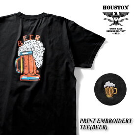 HOUSTON / ヒューストン 21962 PRINT EMBROIDERY TEE (BEER) / プリント刺繍半袖Tシャツ (ビール) -全2色- コットン クルーネック メンズ レディース 大きいサイズ ゆったり お酒 ワンポイント 春夏 [21962]