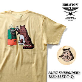 HOUSTON / ヒューストン 21964 PRINT EMBROIDERY TEE (ALLEY CAT) / プリント刺繍半袖Tシャツ (アリーキャット) -全2色- / プリント / 刺繍 /半袖 / コットン / クルーネック / [21964]