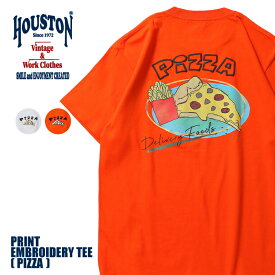 HOUSTON / ヒューストン 22031 PRINT EMBROIDERY TEE (PIZZA) / プリント 刺繍半袖Tee (ピザ) -全2色- Teeシャツ シンプル レトロ ファストフード 食べ物 アメリカン ビンテージ メンズ 半袖 厚手 チーズ ポテト 刺繍 オーバーサイズ ミリタリー MILITARY [22031]