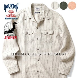 HOUSTON / ヒューストン 40908 LINEN COKE STRIPE SHIRT / リネンコークストライプシャツ -全3色- オープンカラー/ワークシャツ/日本製/シンプル/ペンポケット/MADE IN JAPAN/アメカジ [40908]
