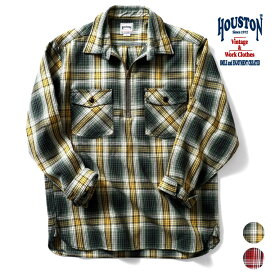 HOUSTON / ヒューストン 40963 HALF ZIP VIYELLA SHIRT / ハーフジップビエラシャツ -全2色- ワイドシャツ フランネルシャツ ヴィンテージ ビンテージ 長袖シャツ プルオーバー ミリタリー MILITARY チェック メンズ レディース ウィメンズ 大きいサイズ 厚手 [40963]