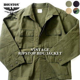 HOUSTON / ヒューストン 50867ud VINTAGE RIPSTOP BDU JACKET / ヴィンテージリップストップBDUジャケット -全4色- バトルドレスユニフォーム MILITARY ミリタリー ビンテージ メンズ レディース 大きいサイズ ゆったり 無地 迷彩 羽織り ライトアウター 薄手[50867ud]