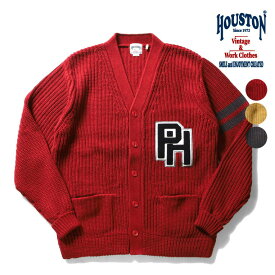 HOUSTON / ヒューストン 22059 LETTERED CARDIGAN / レタード カーディガン -全3色- 厚手 ニット ヴィンテージ ビンテージ ワンポイント ミリタリー MILITARY ワッペン アウター 軽い アクリル アメリカン メンズ レディース ウィメンズ [22059]