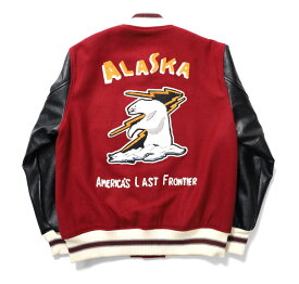 HOUSTON / ヒューストン 51193 MELTON AWARD JACKET(ALASKA) / メルトンアワードジャケット -全3色- スタジャン フェイクレザー ヴィンテージ 中綿 スカジャン ミリタリー MILITARY メンズ 大きいサイズ アイビールック カレッジ アラスカ 熊 ワッペン カスタム [51193]