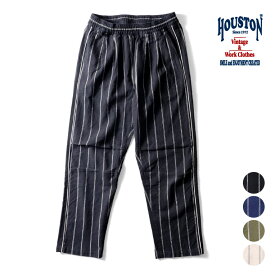 HOUSTON / ヒューストン 10087 COTTON LINEN STRIPE EASY PANTS / 綿麻ストライプイージーパンツ -全4色- メンズ シーズンレス シンプル ミリタリー ワイド ループ ポケット タック ウエストゴム [10087]