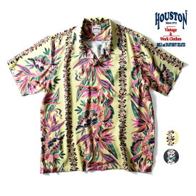 HOUSTON / ヒューストン 40975 ALOHA SHIRT (BORDER) / アロハシャツ -全2色- オープンカラー 開襟シャツ メンズ アメリカン 半袖シャツ ココナッツボタン ハワイアンシャツ カジュアル アメカジ 大きいサイズ 定番 ボーダー ヴィンテージ [40975]