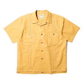 HOUSTON / ヒューストン 41037 COTTON LINEN CUBA SHIRT / コットンリネンキューバシャツ -全4色- オープンカラー 開襟シャツ メンズ タック 半袖シャツ 綿麻 ワイドシルエット カジュアル [41037]