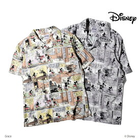 HOUSTON / ヒューストン 41038 DISNEY ALOHA SHIRT (COMIC) / ディズニーアロハシャツ(コミック) -全2色- 開襟シャツ メンズ レディース ユニセックス アメリカン 半袖シャツ ミッキーマウス グーフィーギフト プレゼント 大きいサイズ [41038]