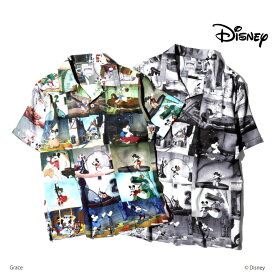 HOUSTON / ヒューストン 41039 DISNEY ALOHA SHIRT (PHOTO) / ディズニーアロハシャツ(フォト) -全2色- 開襟シャツ メンズ レディース ユニセックス アメリカン 半袖シャツ ミッキーマウス グーフィー ドナルドダック ミニーマウス ギフト プレゼント 大きいサイズ[41039]