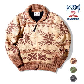 HOUSTON / ヒューストン 22141 COWICHAN KNIT CARDIGAN(SNOW) / カウチンニットカーディガン(雪柄) -全3色- メンズ シンプル ミリタリー MILITARY アメカジ ヴィンテージ 結晶 ジップアップ バルキー糸 [22141]