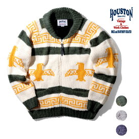 HOUSTON / ヒューストン 22143 COWICHAN KNIT CARDIGAN(BIRD) / カウチンニットカーディガン(バード) -全3色- メンズ シンプル ミリタリー MILITARY 鳥 鷲 アメカジ ヴィンテージ ジップアップ バルキー糸 [22143]