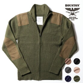 HOUSTON / ヒューストン 2510 COMMAND ZIP SWEATER/コマンドZIP セーター -全6色- インナー ミリタリー MILITARY 立襟 ハイネック ジップアップ メンズ 大きいサイズ サバゲ― スリム 伸縮 秋冬 長袖 ニット ウール アクリル 無地 当て布 [2510]