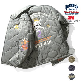 HOUSTON / ヒューストン 51266 NYLON RIP VIETNAM JACKET(SKULL) / ナイロンリップベトナムジャケット(スカル) -全4色- 長袖 メンズ ミリタリー 大きいサイズ ヴィンテージ ビンテージ 中綿 キルティング ベトジャン ドクロ 龍 虎 福[51266]