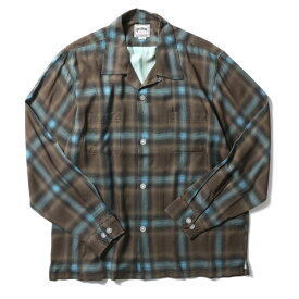 HOUSTON / ヒューストン 40989 OMBRE CHECK L/S SHIRT / オンブレチェック長袖シャツ -全6色- オープンカラー 開襟シャツ メンズ レーヨン オールドアメリカン 大きいサイズ グラデーション ミリタリー カジュアル [40989]