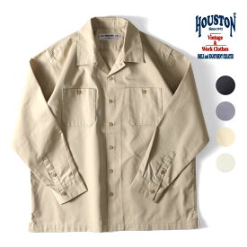 HOUSTON / ヒューストン 41073 TC TWILL WORK SHIRT / TCツイルワークシャツ -全4色- メンズ 長袖シャツ 開襟シャツ ミリタリー カジュアル 無地 アメカジ ヴィンテージ [41073]