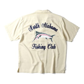 HOUSTON / ヒューストン 41095 BOWLING SHIRT (FISHING CLUB) / ボウリングシャツ -全3色- メンズ 派手 ボーリングシャツ 半袖シャツ ミリタリー カジュアル アメカジ ヴィンテージ フィッシング 釣り 魚[41095]
