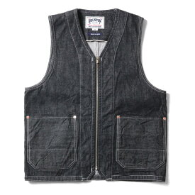 HOUSTON / ヒューストン 51371 SELVEDGE DENIM WORK VEST / セルビッヂデニムワークベスト -全3色- ポケット 前開き ジッパー アジャスター メンズ ミリタリー ワンウォッシュ[51371]