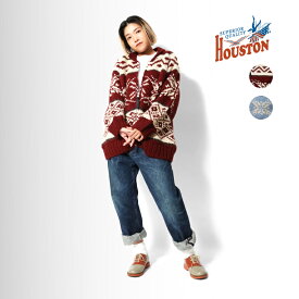 HOUSTON woman / ヒューストン ウーマン 23HL056 COWICHAN ZIP SWEATER / カウチンジップセーター -全2色- レディース ニット カーディガン 厚手 ショールカラー ミリタリー オーバーサイズ 羽織り カラフル ヴィンテージ [23HL056]