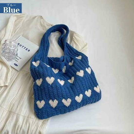 レディース レトロハート柄 ニットトートバッグ A4収納OK ハンドバッグカジュアル大容量バッグ プレゼント ギフト なないろ堂