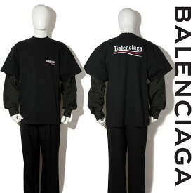 BALENCIAGA POLITICAL CAMPAIGN レイヤード Tシャツ バレンシアガ ロング ロンT シャツ ブラック 黒 チェック 男性 女性 男女兼用 メンズ レディース ユニセックス