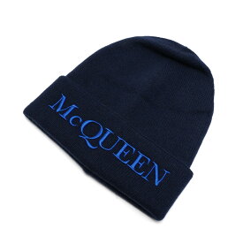 Alexander McQueen LOGO刺繍 カシミア ニット帽 アレキサンダーマック ネイビー 紺 メンズ 男性