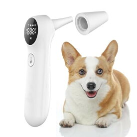 犬の耳温計 非接触型デジタルペット温度計 犬の赤外線 耳の温度を1秒で測定 大画面LCD操作簡単 測定精度:±0.2[度] ワンボタンでミュート 電池交換可能 (?ホワイト)
