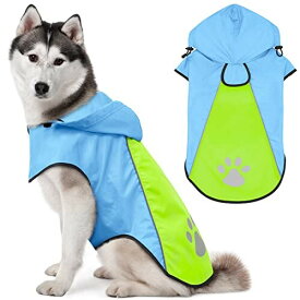 Kpuplol 犬 レインコート - 防水反射性犬服調節可能なペットジャケット、梅雨対策防雪 防風 通気 小型犬から大型犬および子犬用の軽量 (L, グリーン)