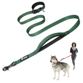TSPRO ハンズフリーの犬用リード 調節可能な犬用散歩・ランニング用リード、コントロール安全パッドハンドルと重いクラスプつき、小型、中型、大型犬に対応 戦術グリーン(Tactical Green)