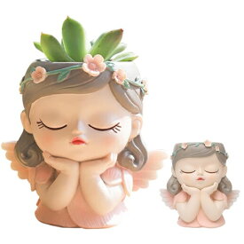 フェイスプランターポット - 屋内外植物用フェイスフラワーポット - かわいい小さな妖精の多肉植物ポット - 排水穴付き樹脂ヘッドプランターポット - ホームデコレーション用植物花瓶