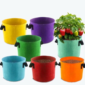 不織布プランター 布鉢 持ち手付き 5ガロン 25Hx30D 植木鉢 不織布ポット フェルト 栽培袋 厚手 植え袋 植物育成 花栽培 野菜栽培 園芸 ミックスカラー7パック