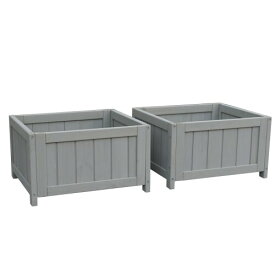 木製プランターボックス, グレー, 屋外ガーデニング用, スクエア型, 組立式 (グレー)