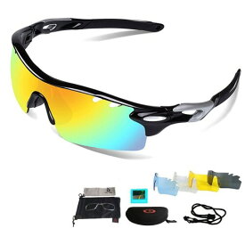 (VILISUN) スポーツサングラス 偏光レンズ UV400紫外線カット 超軽量 交換レンズ5枚 フルセット 釣り/自転車/野球/ゴルフ/ランニング/ドライブ/登山 偏光サングラスセット (ブラック)