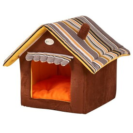 Yihiro 猫ハウス 小型犬 防寒 折りたたみ 室内用 三角屋根 3サイズ ドット 猫ベッド かわいい (M：（40*40*35cm）, コーヒー)