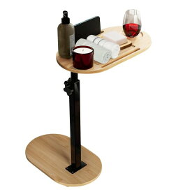 サイドテーブル 昇降式 高さ調節42〜82cm 360度回転 防水 ワイングラスホルダー付き ベッド横 テーブル ソファ サイドテーブル 浴室・ガーデン対応