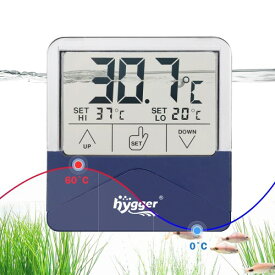 hygger デジタル水族館温度計 高温および低温アラームセンサーゲージ LCD タッチスクリーン付き 貼り付け可能な水槽温度計 海水、淡水、魚、両生類、爬虫類用(L))