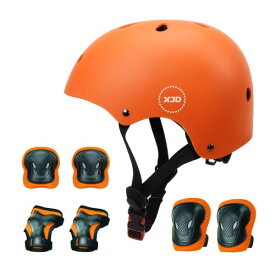 XJD ヘルメット こども用 キッズプロテクターセット CPSC安全規格+ ASTM安全規格 調節可能 頭囲M:55~57cm 軽量 高剛性 通気性 スケボー サイクリング 保護用 子供 自転車 プロテクター 巾着袋